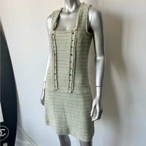 Light green tweed with gold metallic thread dress